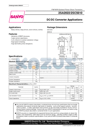 2SA2022 datasheet - DC/DC Converter Applications