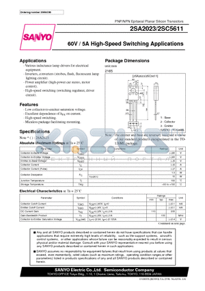 2SA2023 datasheet - 60V / 5A High-Speed Switching Applications