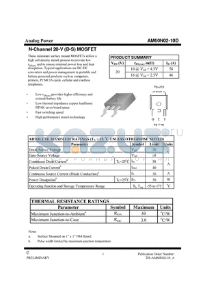 AM60N02-10D datasheet - N-Channel 20-V (D-S) MOSFET