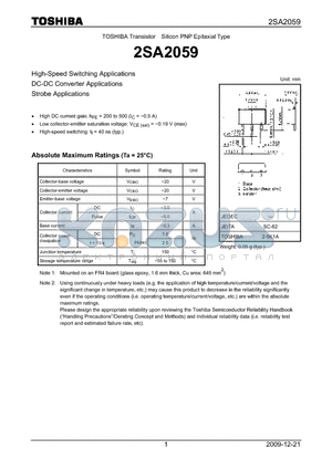 2SA2059_09 datasheet - High-Speed Switching Applications DC-DC Converter Applications Strobe Applications