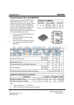 AM6930N datasheet - Dual N-Channel 30-V (D-S) MOSFET