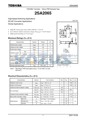 2SA2065 datasheet - TOSHIBA Transistor Silicon PNP Epitaxial Type