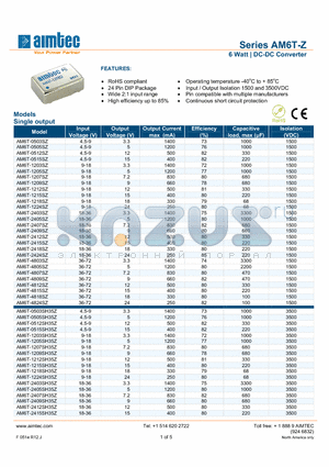 AM6T-0503DZ datasheet - 6 Watt | DC-DC Converter