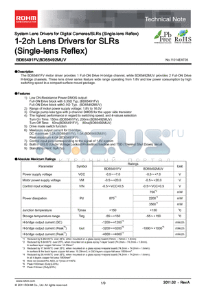 BD65491FV datasheet - 1-2ch Lens Drivers for SLRs (Single-lens Reflex)