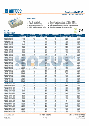 AM6T-0515SZ datasheet - 6 Watt | DC-DC Converter