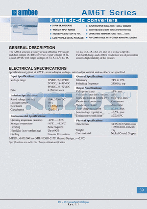 AM6T-1203D datasheet - 6 watt dc-dc converters