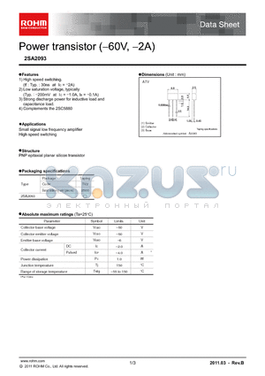 2SA2093 datasheet - Power transistor (-60V, -2A)