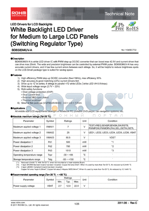 BD6583MUV-A datasheet - White Backlight LED Driver for Medium to Large LCD Panels (Switching Regulator Type)