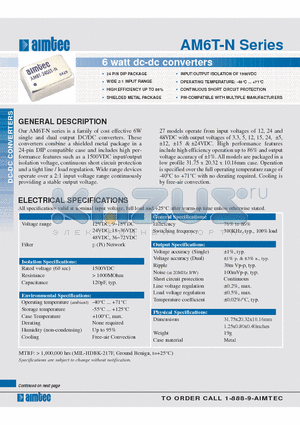 AM6T-1205S-N datasheet - 6 watt dc-dc converters