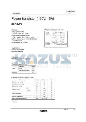 2SA2096 datasheet - Power transistor (-60V, -5A)