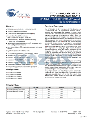 CY7C1424JV18 datasheet - 36-Mbit DDR-II SIO SRAM 2-Word Burst Architecture