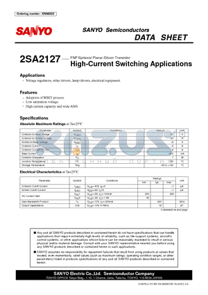 2SA2127 datasheet - PNP Epitaxial Planar Silicon Transistor High-Current Switching Applications