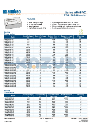 AM6T-1209D-VZ datasheet - 6 Watt | DC-DC Converter