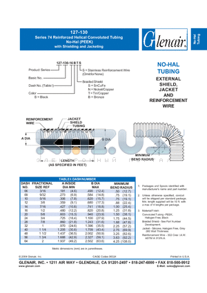 127-130-20BSS datasheet - Reinforced Helical Convoluted Tubing