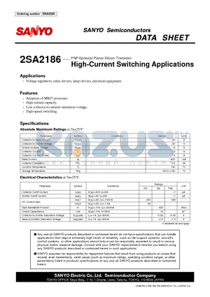 2SA2186 datasheet - PNP Epitaxial Planar Silicon Transistor High-Current Switching Applications