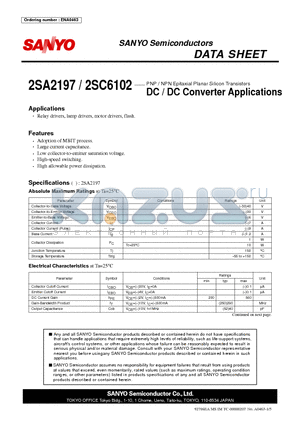 2SA2197 datasheet - PNP / NPN Epitaxial Planar Silicon Transistors DC / DC Converter Applications