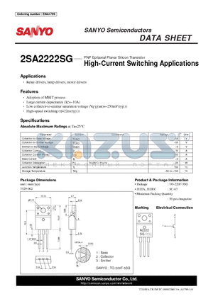 2SA2222SG datasheet - PNP Epitaxial Planar Silicon Transistor High-Current Switching Applications