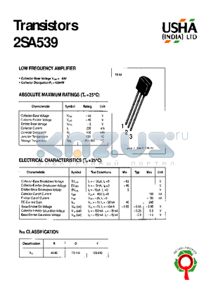 2SA539Y datasheet - LOW FREQUENCY AMPLIFIER