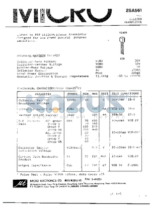 2SA561 datasheet - PNP SILICON TRANSISTOR