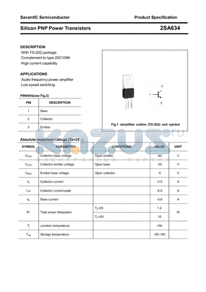 2SA634 datasheet - Silicon PNP Power Transistors
