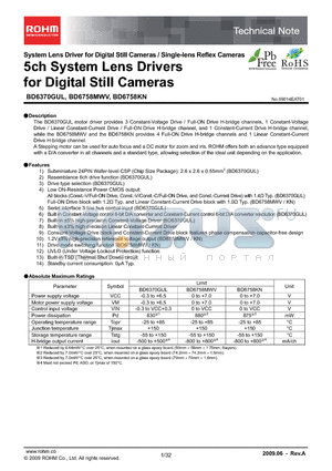 BD6758KN datasheet - 5ch System Lens Drivers for Digital Still Cameras