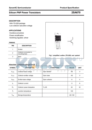 2SA670 datasheet - Silicon PNP Power Transistors