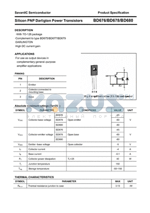 BD676 datasheet - Silicon PNP Darligton Power Transistors