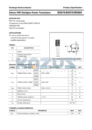 BD676 datasheet - Silicon PNP Darligton Power Transistors
