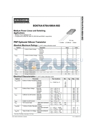 BD676A datasheet - Medium Power Linear and Switching Applications