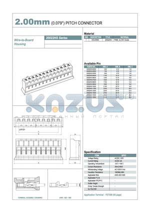 20022HS-09S00 datasheet - 2,00mm PITCH CONNECTOR