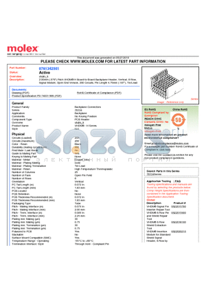 0761342501 datasheet - 2.00mm (.079) Pitch VHDM^ H Board-to-Board Backplane Header, Vertical, 8-Row, Signal Module, Open End Version, 200 Circuits