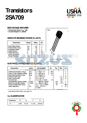 2SA709 datasheet - HIGH VOLTAGE AMPLIFIER