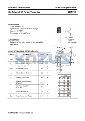 2SA715 datasheet - isc Silicon PNP Power Transistor