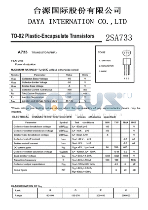 2SA733 datasheet - TO-92 Plastic-Encapsulate Transistors