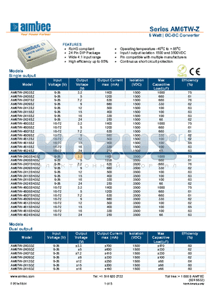 AM6TW-2405DH35Z datasheet - 6 Watt | DC-DC Converter