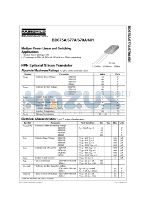 BD679A datasheet - Medium Power Linear and Switching Applications