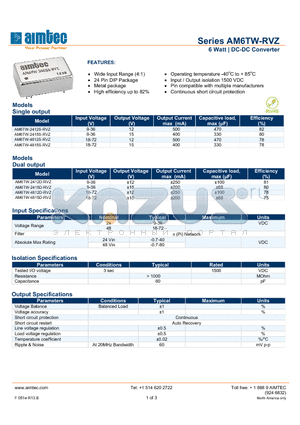 AM6TW-2415S-RVZ datasheet - 6 Watt | DC-DC Converter