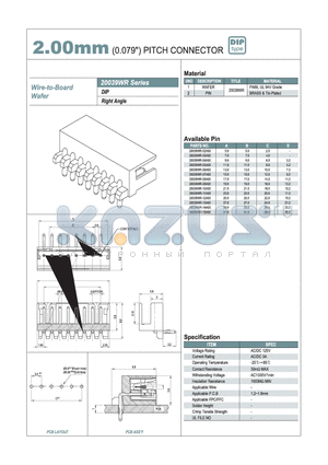 20039WR-12A00 datasheet - 2.00mm PITCH CONNECTOR