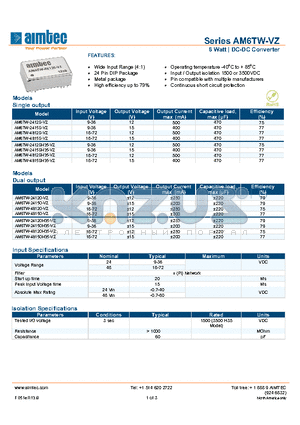 AM6TW-2415S-VZ datasheet - 6 Watt | DC-DC Converter