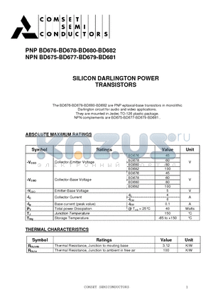 BD680 datasheet - SILICON DARLINGTON POWER TRANSISTORS