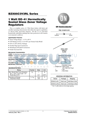 BZX85C10RL datasheet - 1 Watt DO-41 Hermetically Sealed Glass Zener Voltage Regulators