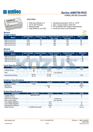 AM6TW-4815S-RVZ datasheet - 6 Watt | DC-DC Converter