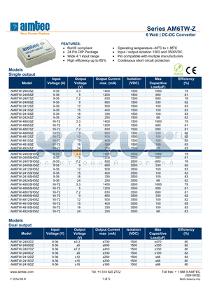 AM6TW-Z_13 datasheet - 6 Watt | DC-DC Converter