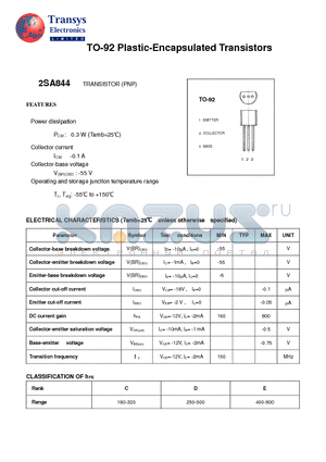 2SA844 datasheet - Plastic-Encapsulated Transistors