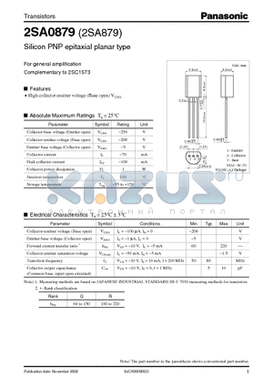 2SA879 datasheet - For general amplification Complementary to 2SC1573