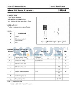 2SA885 datasheet - Silicon PNP Power Transistors