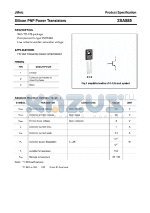 2SA885 datasheet - Silicon PNP Power Transistors