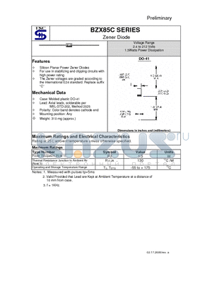 BZX85C15 datasheet - Voltage Range 2.4 to 212 Volts 1.3Watts Power Dissipation