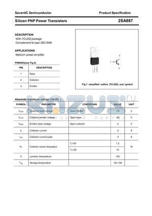 2SA887 datasheet - Silicon PNP Power Transistors