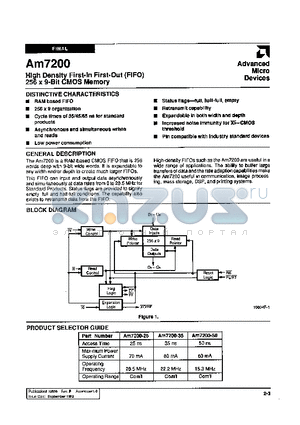 AM7200-25 datasheet - HIGH DENSITY FIRST-IN FIRST-OUT (FIFO) 256 X 9-BIT CMOS MEMORY